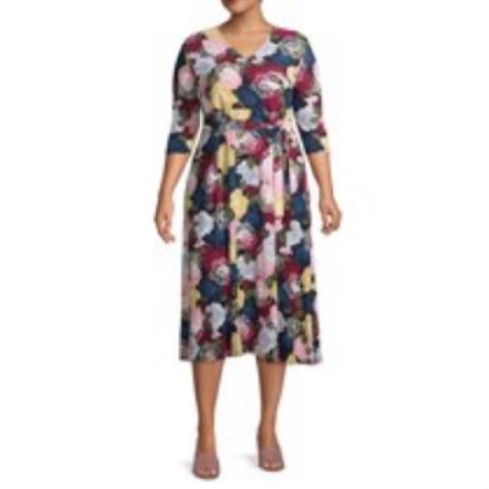 Love Sadie Faux Wrap Floral Midi Dress in Multi Size XXL